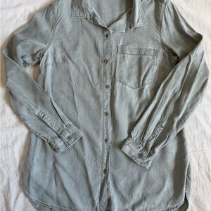 Old Navy M 100% Tencel Lyocell Sage Army Green Button Down Shirt Tunic Soft Wash